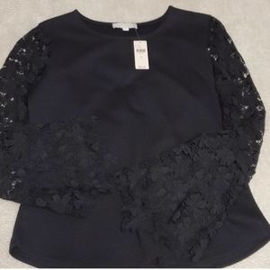 Nwt Anthropologie black lace sleeve top sz s